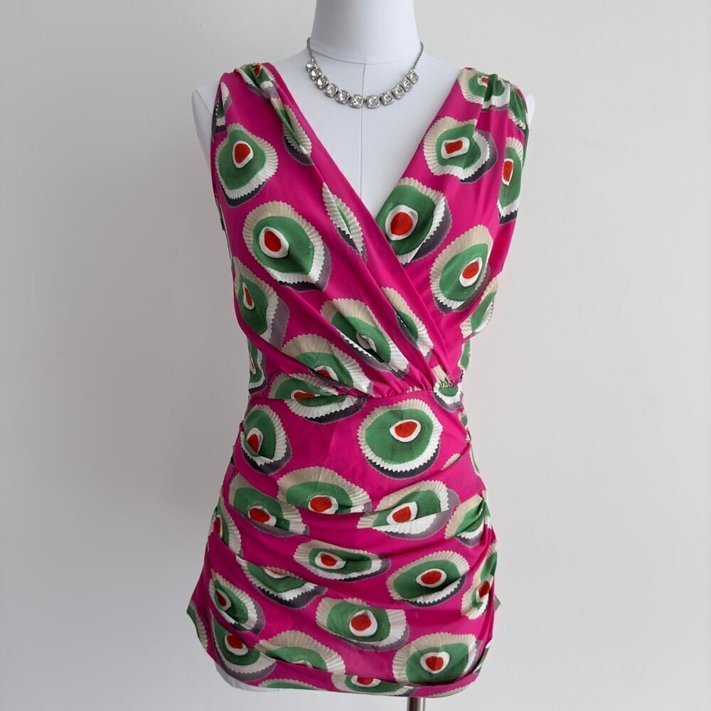 Dolce & Gabbana Blouse Womens Small IT40 Silk Stretch Abstract Artsy Wrap $1023